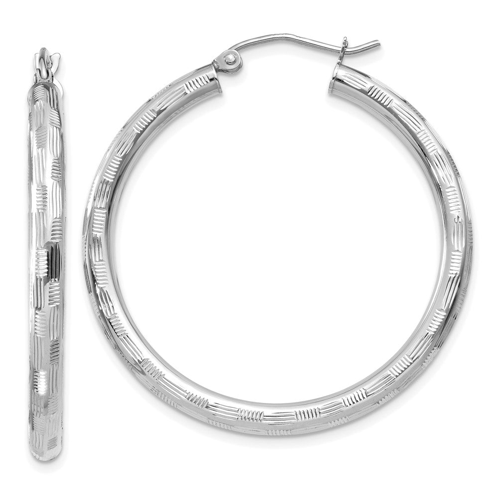 14k White Gold 3 mm Diamond-cut Hoop Earrings (2.65 grams)