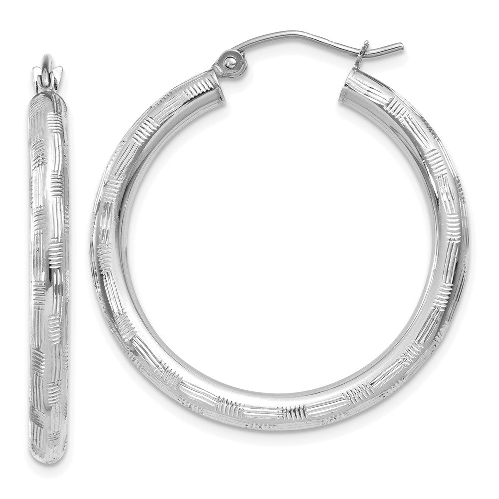 14k White Gold 3 mm Diamond-cut Hoop Earrings (2.15 grams)