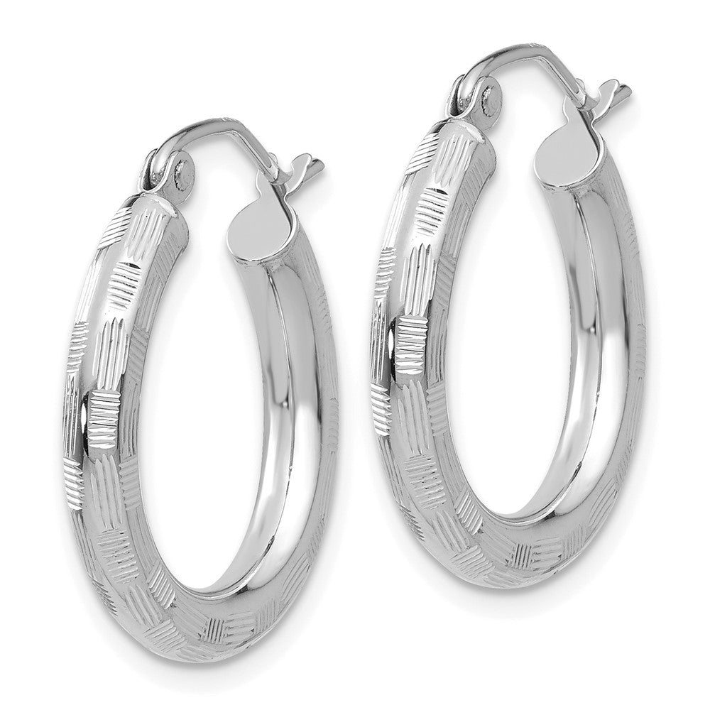 14k White Gold 3 mm Diamond-cut Hoop Earrings (1.9 grams)