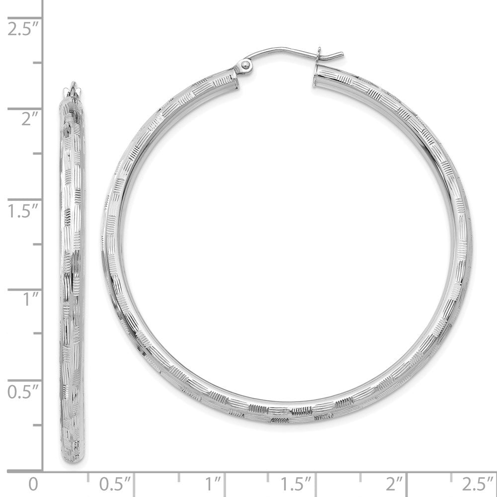 14k White Gold 3 mm Diamond-cut Hoop Earrings (3.54 grams)