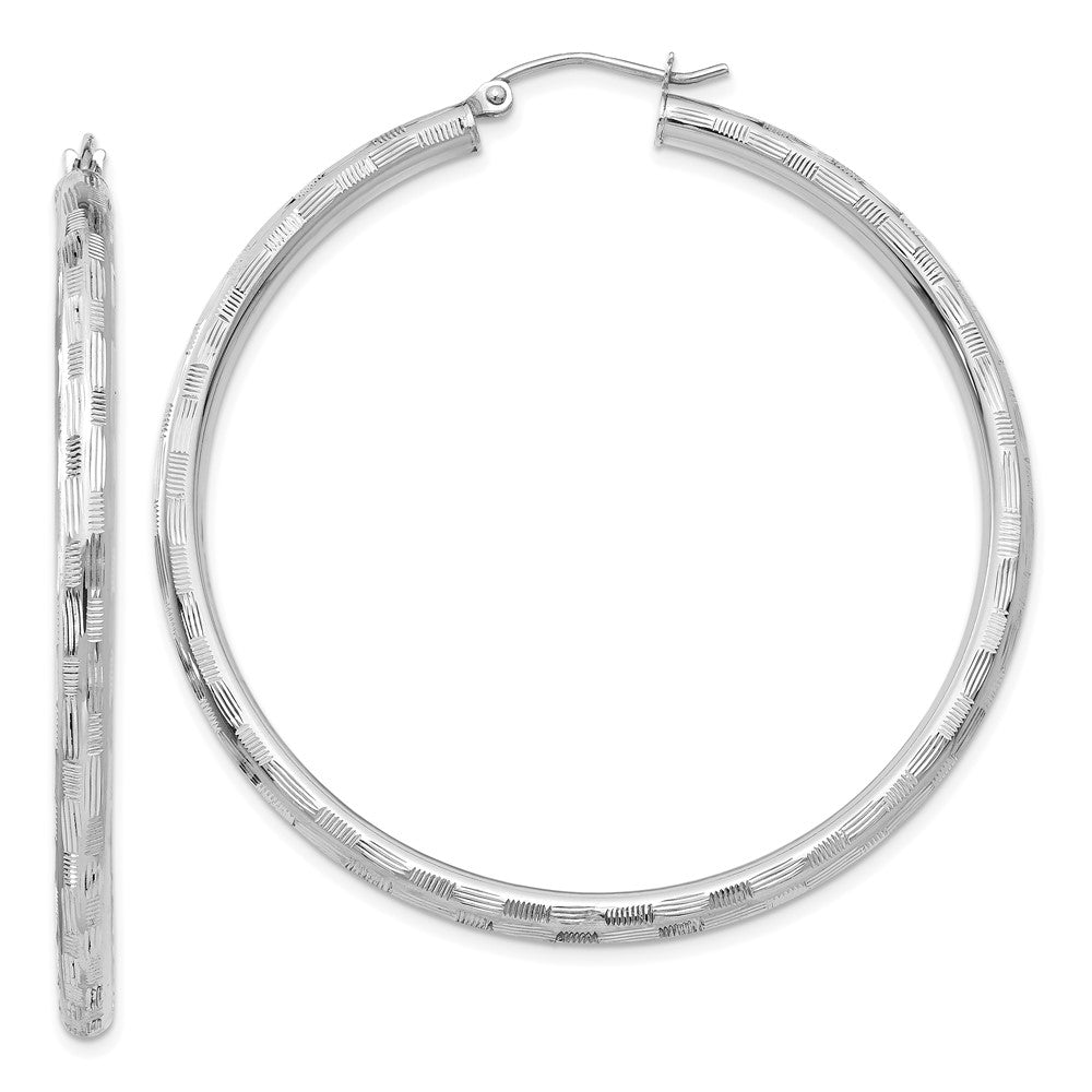 14k White Gold 3 mm Diamond-cut Hoop Earrings (3.54 grams)