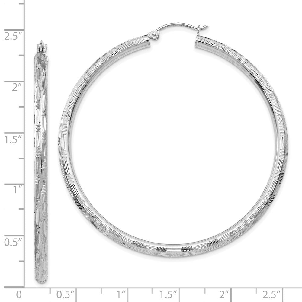 14k White Gold 3 mm Diamond-cut Hoop Earrings (3.16 grams)