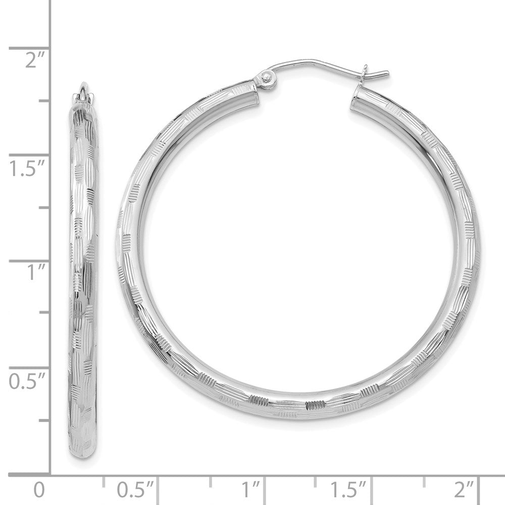 14k White Gold 3 mm Diamond-cut Hoop Earrings (2.91 grams)