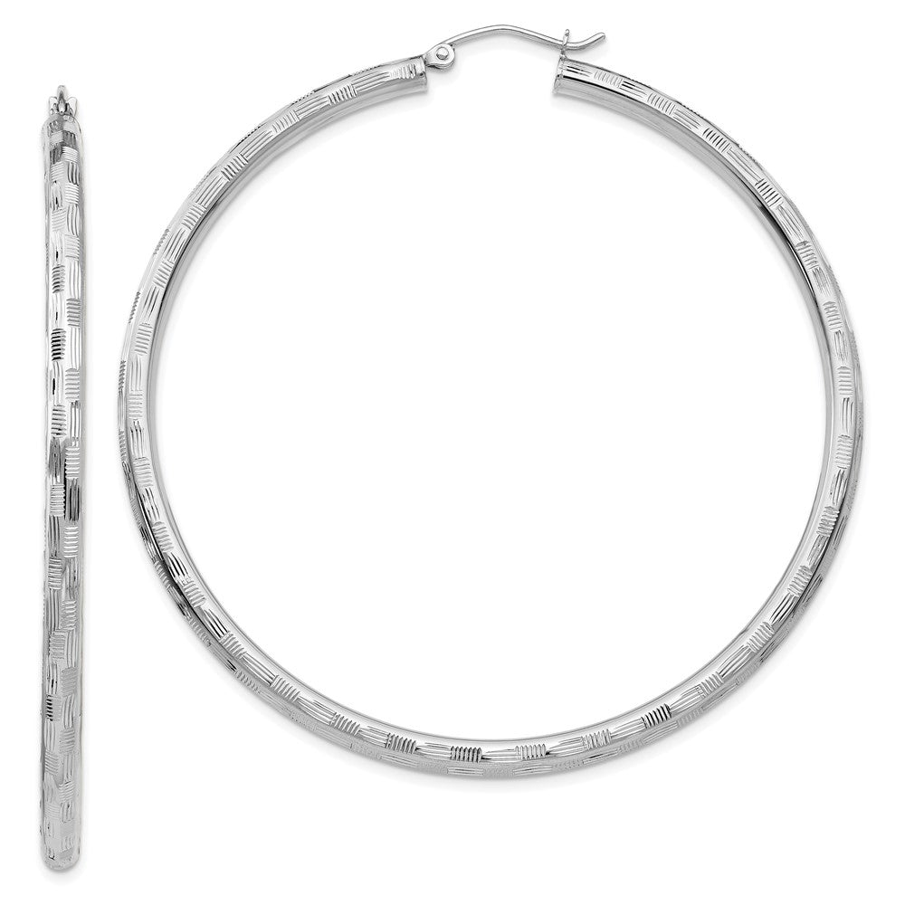 14k White Gold 3 mm Diamond-cut Hoop Earrings (4.32 grams)
