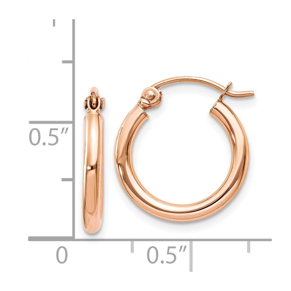 14k Rose Gold 2 mm Lightweight Tube Hoop Earrings (0.83 grams)