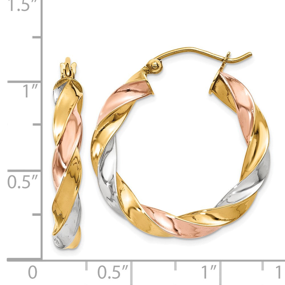 14k Tri-Color 24.5 mm Tri-color Light Twisted Hoop Earrings (2.08 grams)