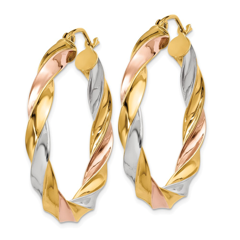 14k Tri-Color 28 mm Tri-color Light Twisted Hoop Earrings (2.46 grams)