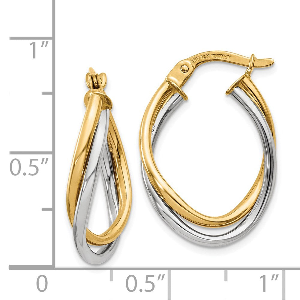 14k Two-tone 4 mm Two-Tone Polished Oval Hoop Earrings (1.5 grams)