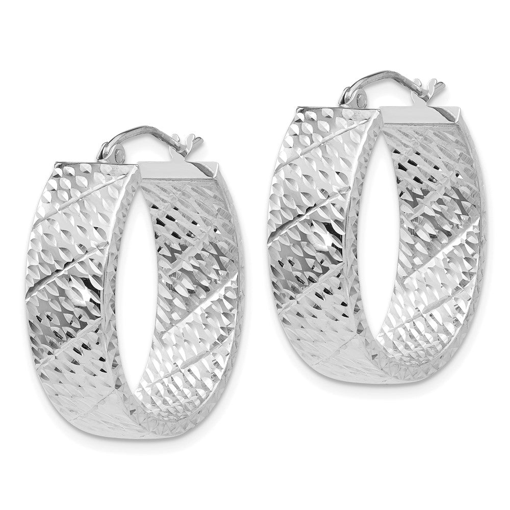 14k White Gold 8 mm Diamond Cut Hoop Earrings (3.31 grams)