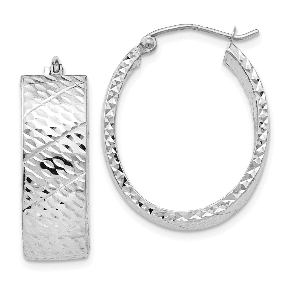 14k White Gold 8 mm Diamond Cut Hoop Earrings (3.31 grams)
