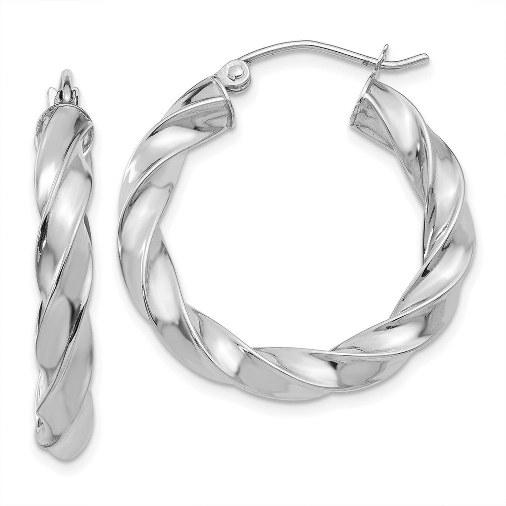 14k White Gold 26 mm Light Twisted Hoop Earrings (2.26 grams)