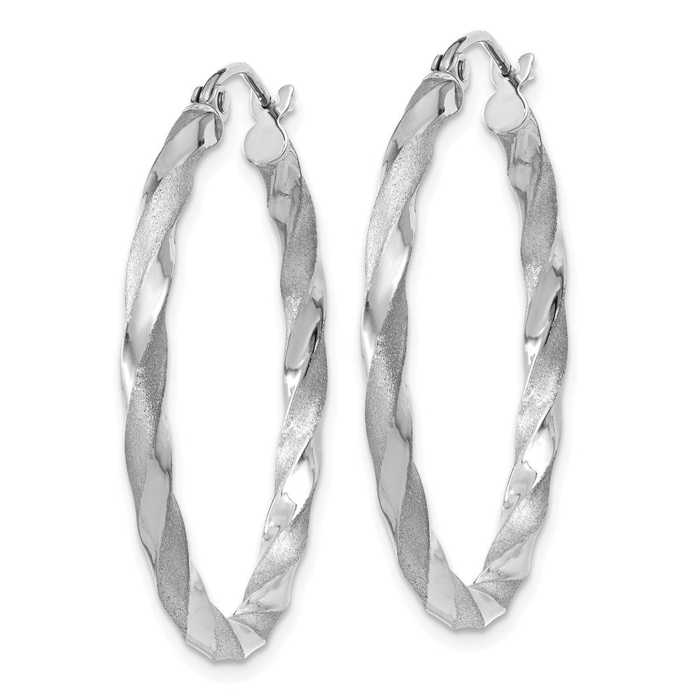 14k White Gold 30 mm Polished & Satin Twisted Hoop Earrings (1.52 grams)