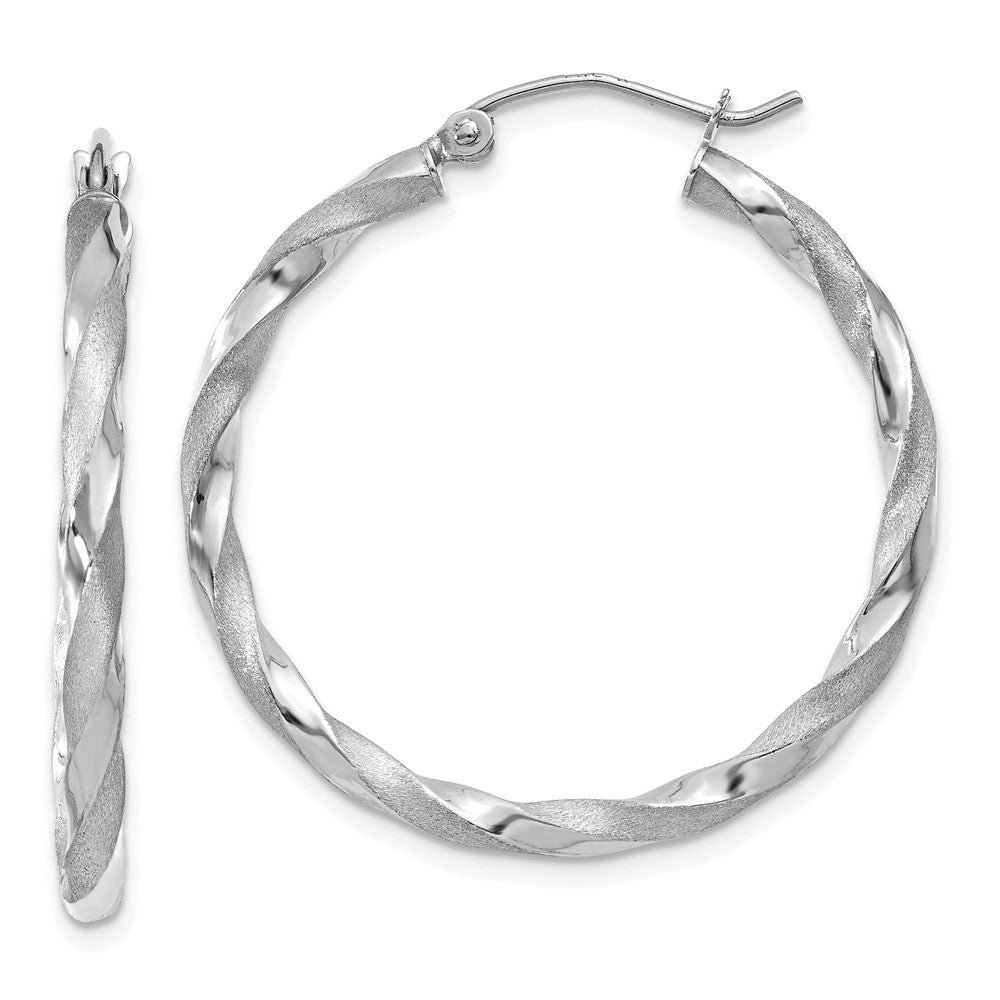 14k White Gold 30 mm Polished & Satin Twisted Hoop Earrings (1.52 grams)