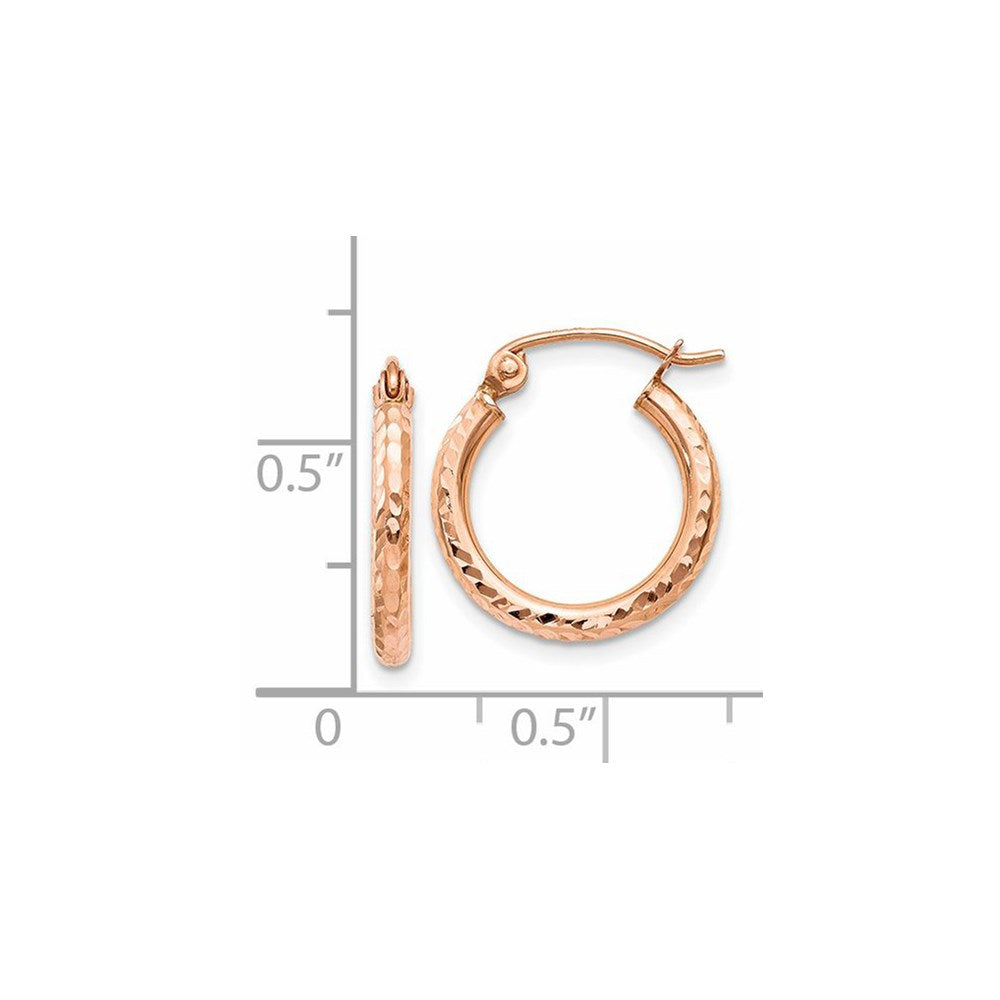 14k Rose Gold 2 mm Lightweight Diamond-cut Hoop Earrings (0.78 grams)
