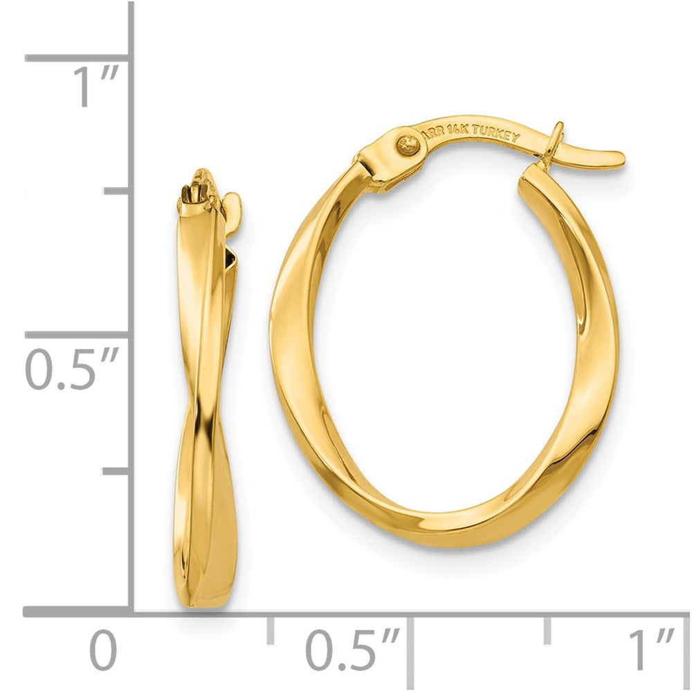 14k Yellow Gold 16 mm Gold Polished Twisted Oval Hoop Earrings (1.22 grams)