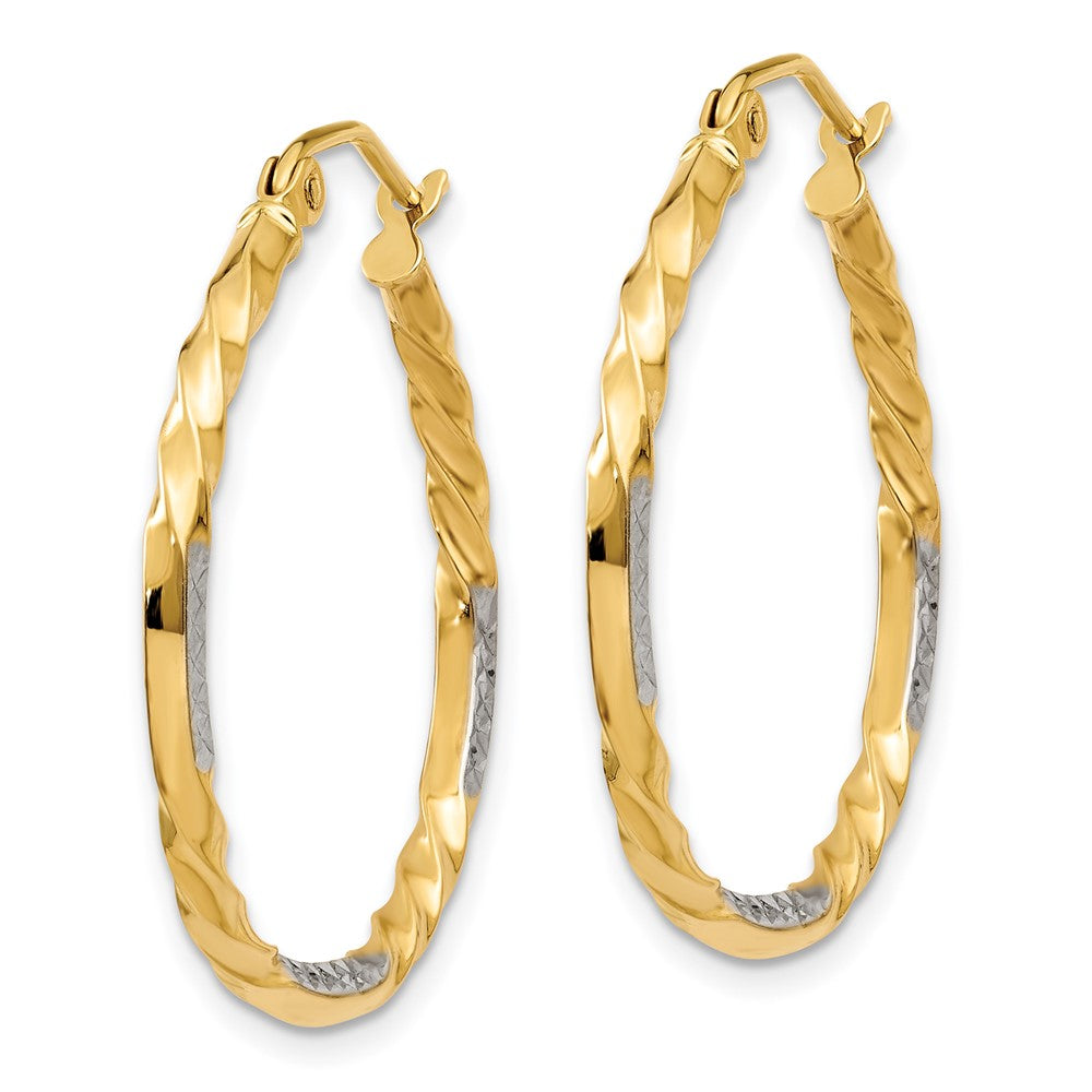 14k Yellow & Rhodium 24.5 mm  Diamond Cut Twisted Hoop Earrings (1.38 grams)