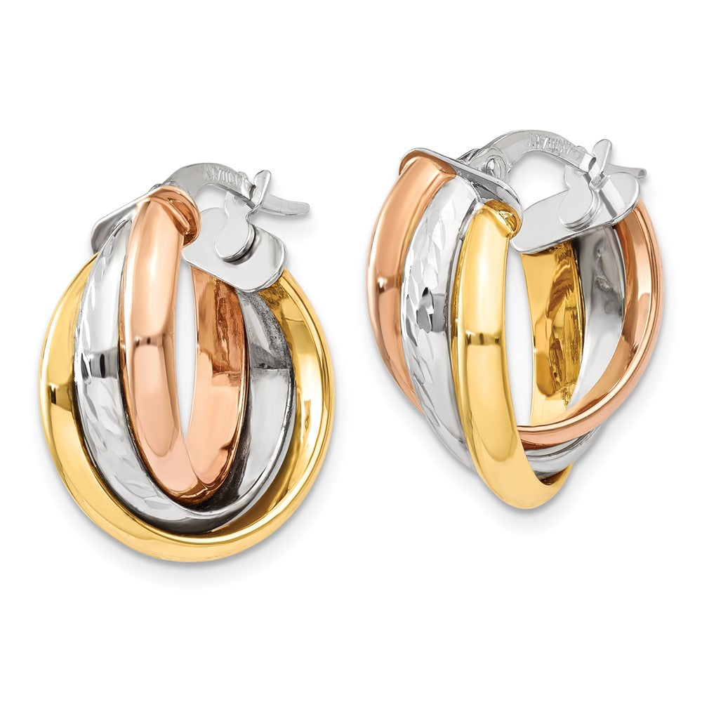 14k Tri-Color 6 mm Tri-color Polished Post Hoop Earring (2.23 grams)