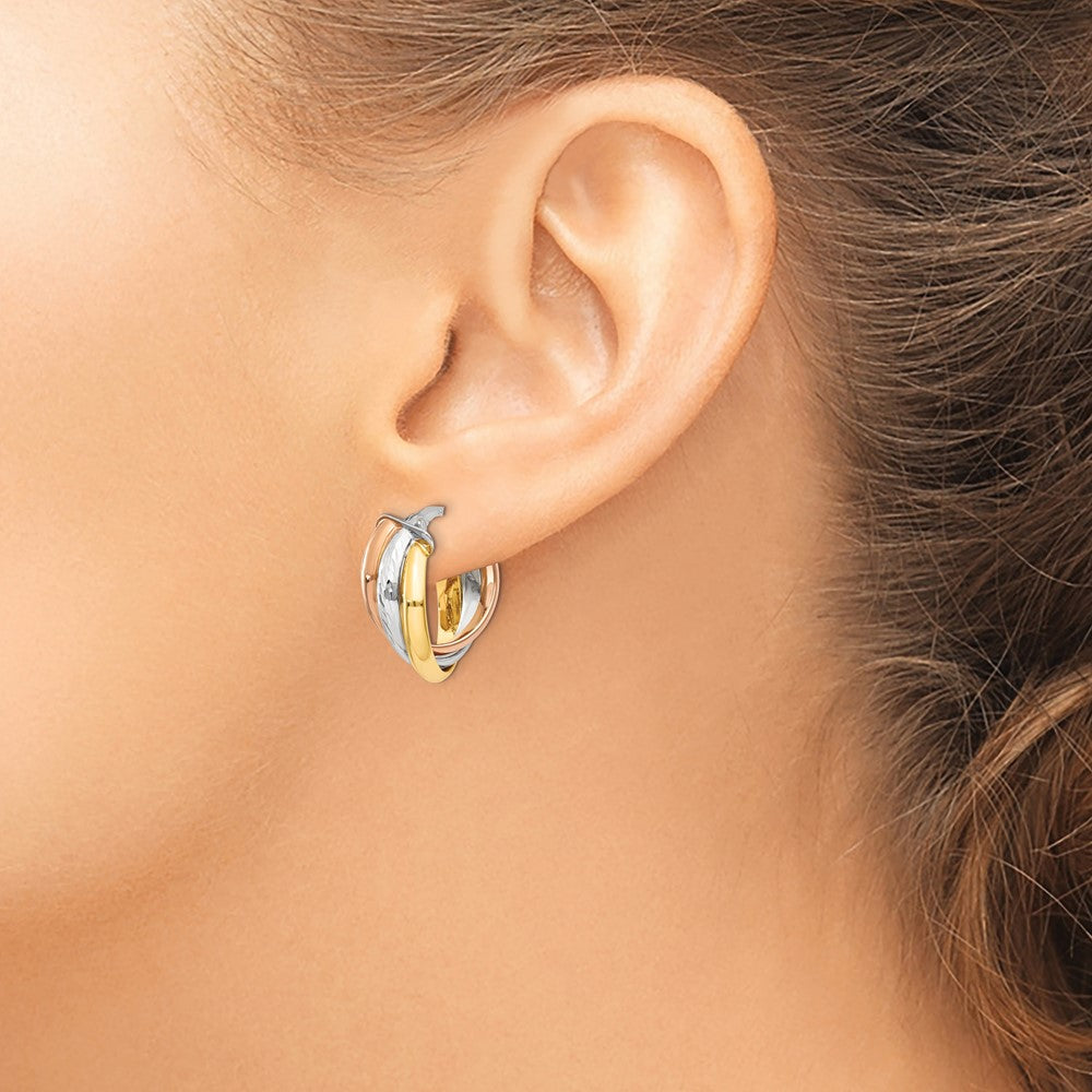 14k Tri-Color 6 mm Tri-color Polished Post Hoop Earring (2.23 grams)