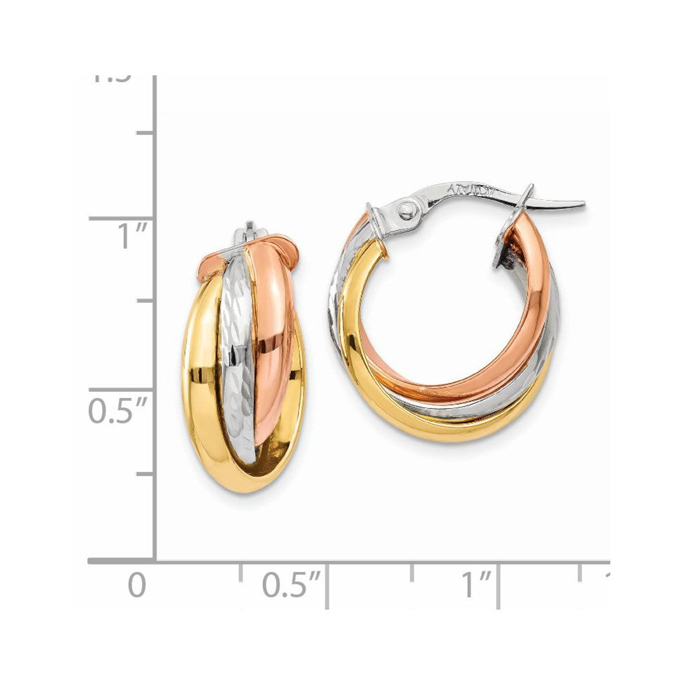 14k Tri-Color 6 mm Tri-color Polished Post Hoop Earring (2.23 grams)