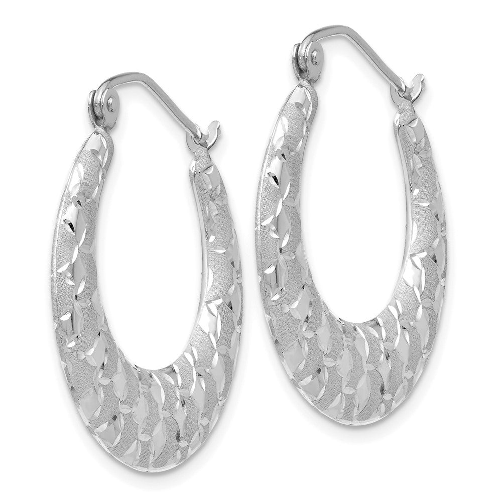 14k White Gold 4 mm Satin and Diamond-cut Hoop Earrings (2.02 grams)
