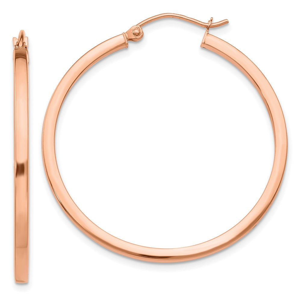 14k Rose Gold 2 mm Lightweight Square Tube Hoop Earrings (2.61 grams)