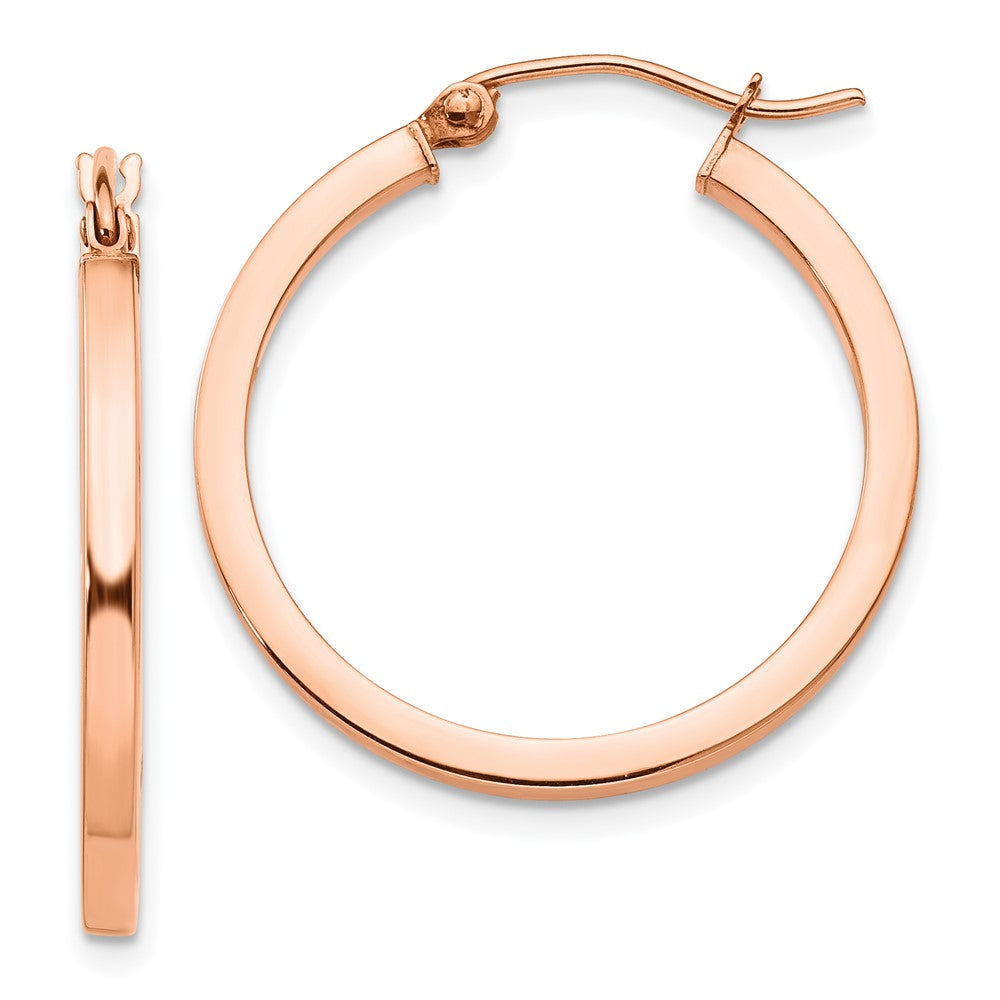 14k Rose Gold 2 mm Lightweight Square Tube Hoop Earrings (1.74 grams)