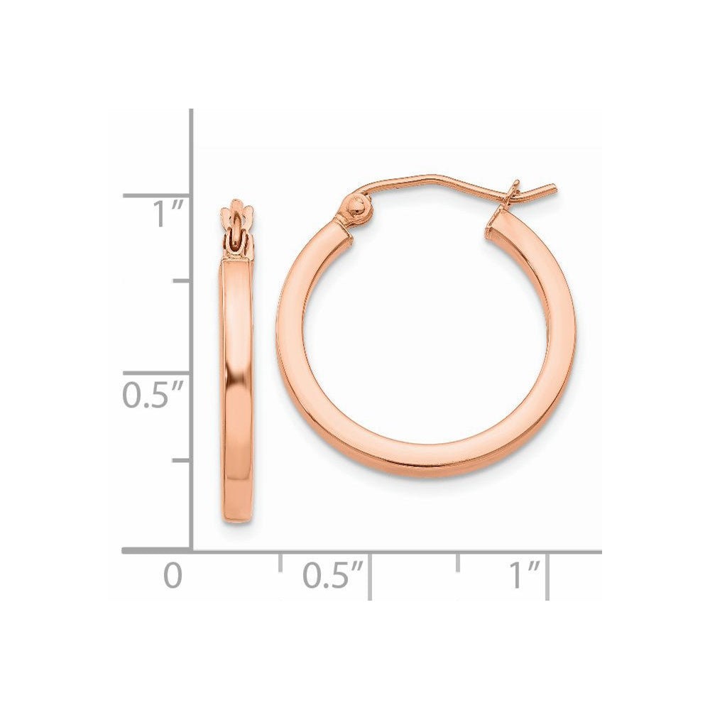 14k Rose Gold 2 mm Lightweight Square Tube Hoop Earrings (1.42 grams)