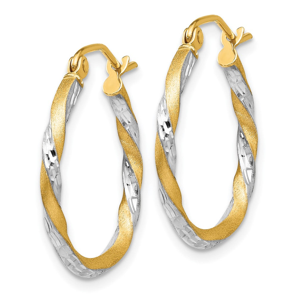 14k Yellow & Rhodium 21 mm  Satin Diamond Cut Twisted Hoop Earrings (1.08 grams)