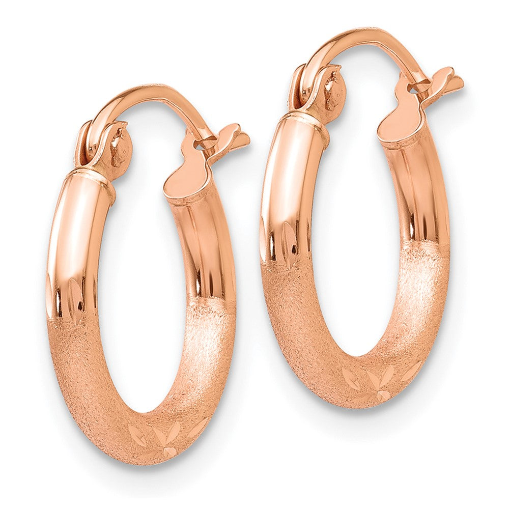 14k Rose Gold 2 mm Lightweight Satin Diamond Cut Hoop Earrings (0.71 grams)