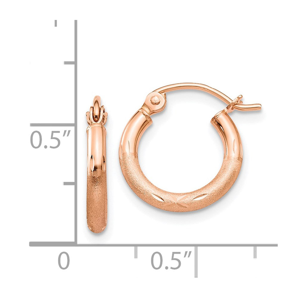 14k Rose Gold 2 mm Lightweight Satin Diamond Cut Hoop Earrings (0.71 grams)