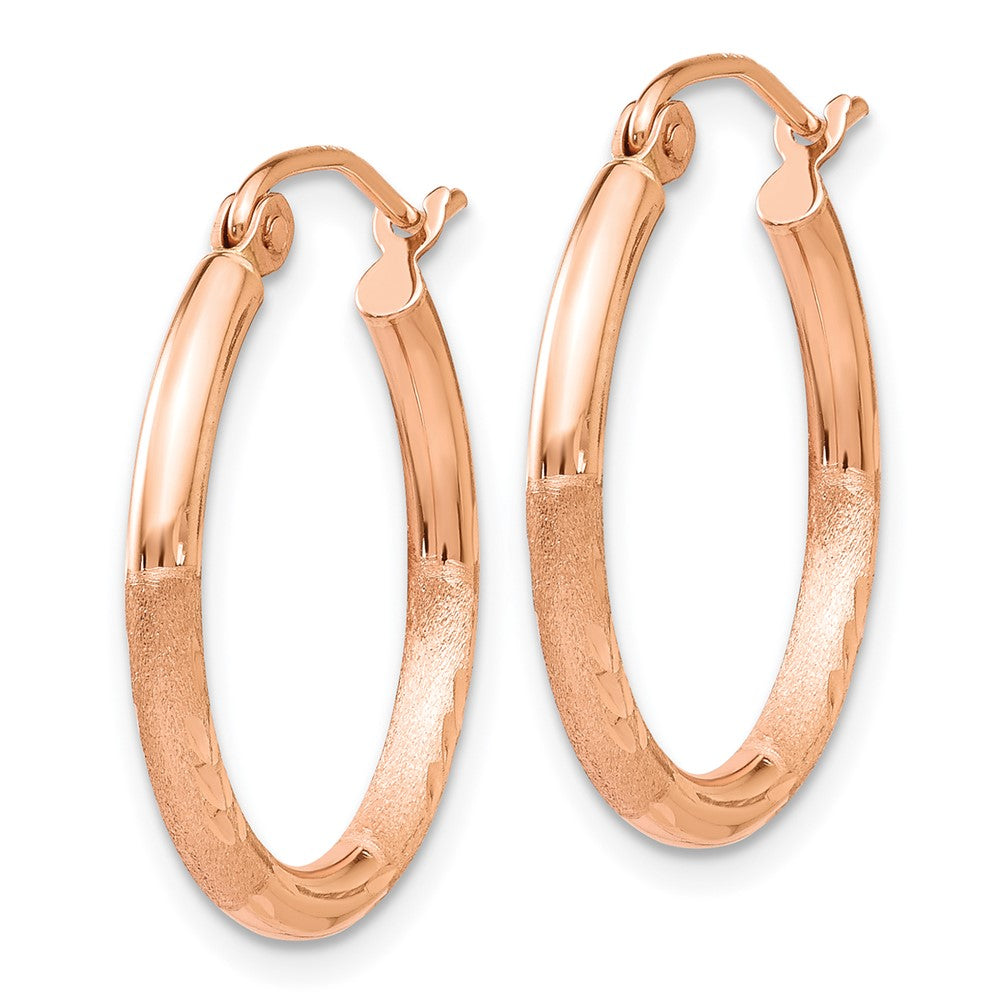 14k Rose Gold 2 mm Lightweight Satin Diamond Cut Hoop Earrings (1.07 grams)