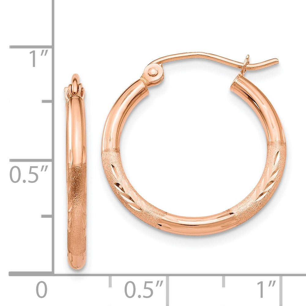 14k Rose Gold 2 mm Lightweight Satin Diamond Cut Hoop Earrings (1.07 grams)