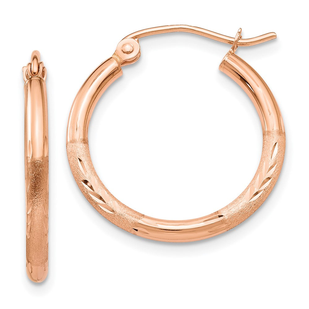 14k Rose Gold 2 mm Lightweight Satin Diamond Cut Hoop Earrings (1.07 grams)