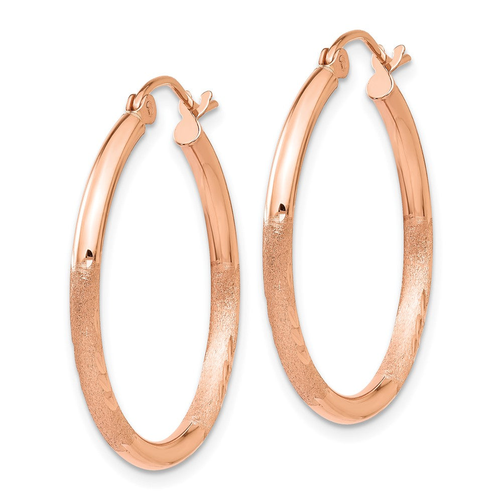 14k Rose Gold 2 mm Lightweight Satin Diamond Cut Hoop Earrings (1.35 grams)