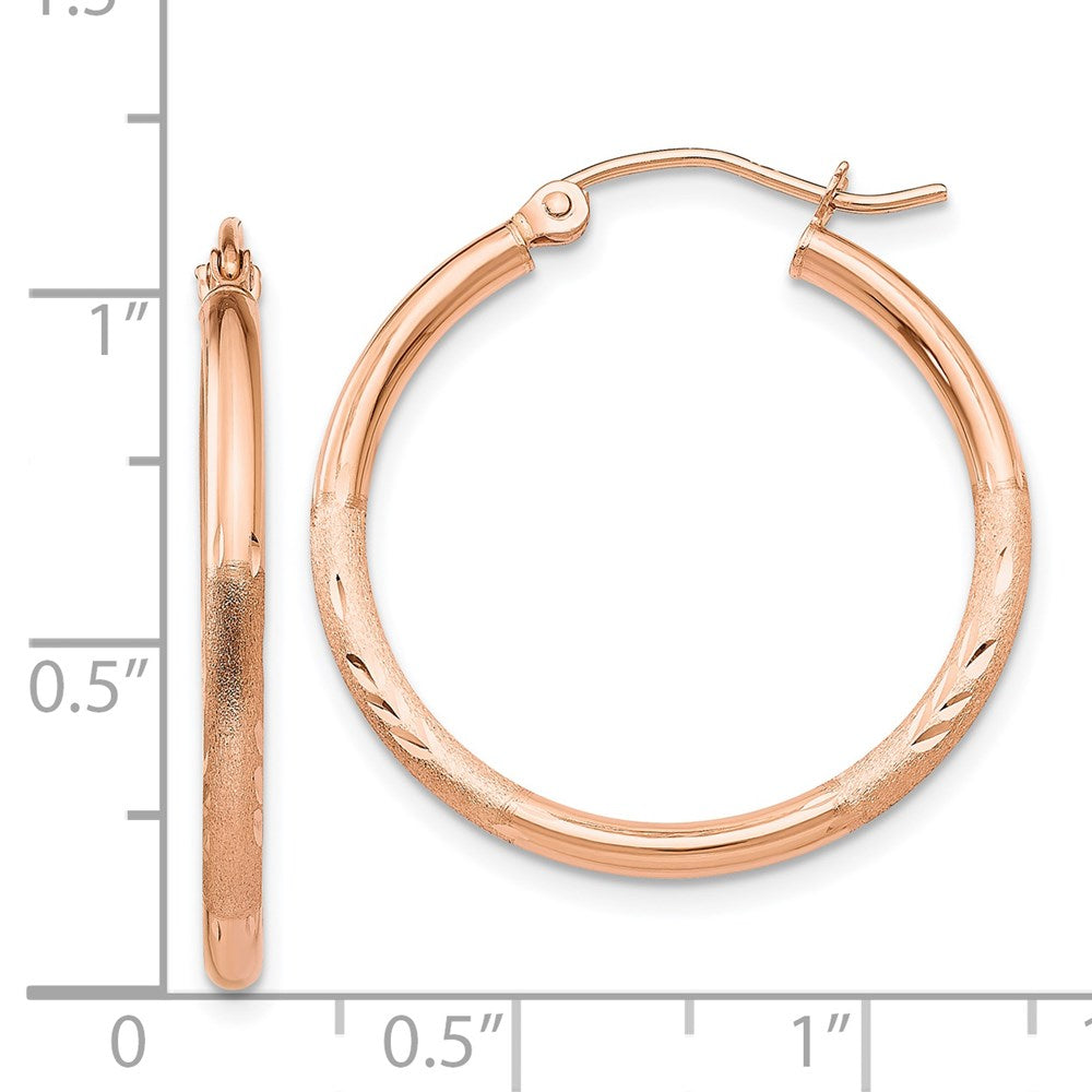 14k Rose Gold 2 mm Lightweight Satin Diamond Cut Hoop Earrings (1.35 grams)