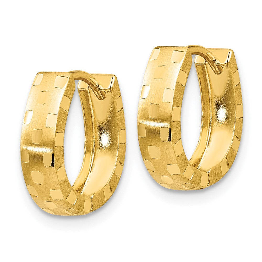 14k Yellow Gold 4 mm Patterned Hinged Hoop Earrings (0.94 grams)