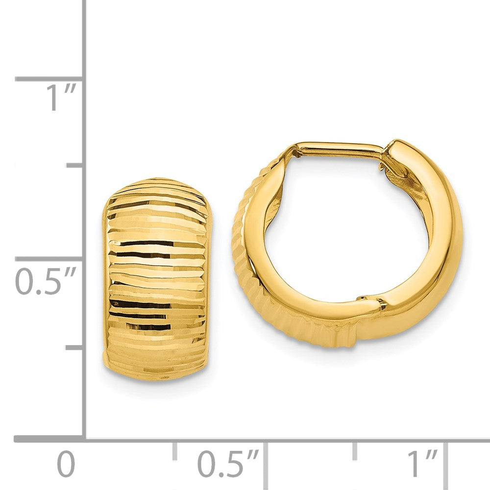 14k Yellow Gold 8 mm Gold Textured and Polished Hinged Hoop Earrings (1.98 grams)