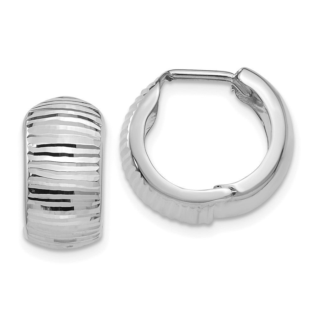 14k White Gold 9 mm  Textured and Polished Hinged Hoop Earrings (2.21 grams)