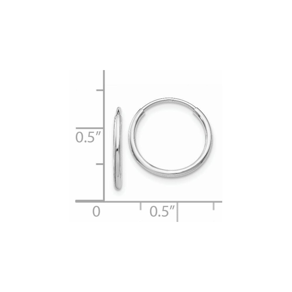 14k White Gold 14 mm Polished Endless Tube Hoop Earrings (0.43 grams)