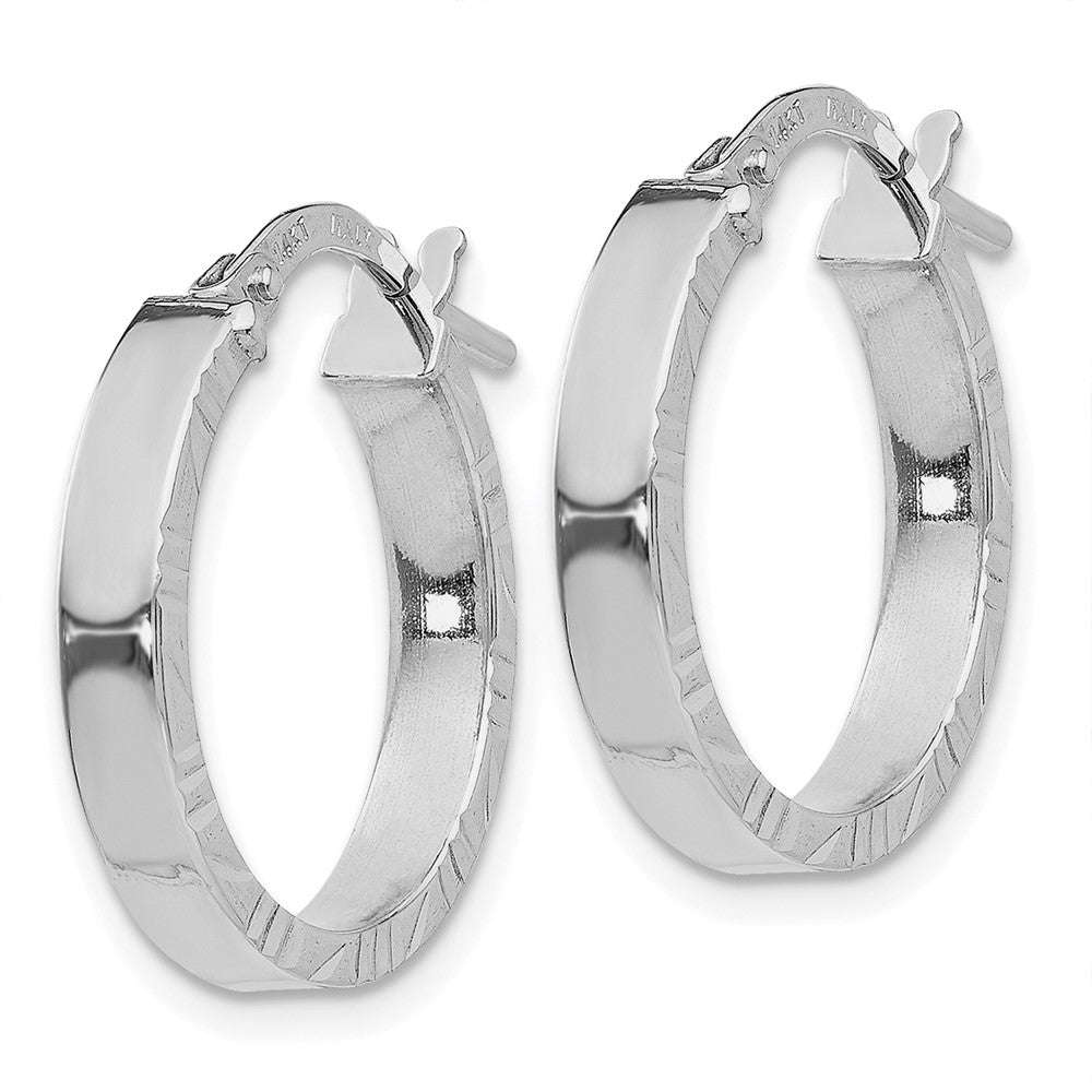 14k White Gold 18.75 mm Diamond Cut Edge Polished Hoop Earrings (1.11 grams)