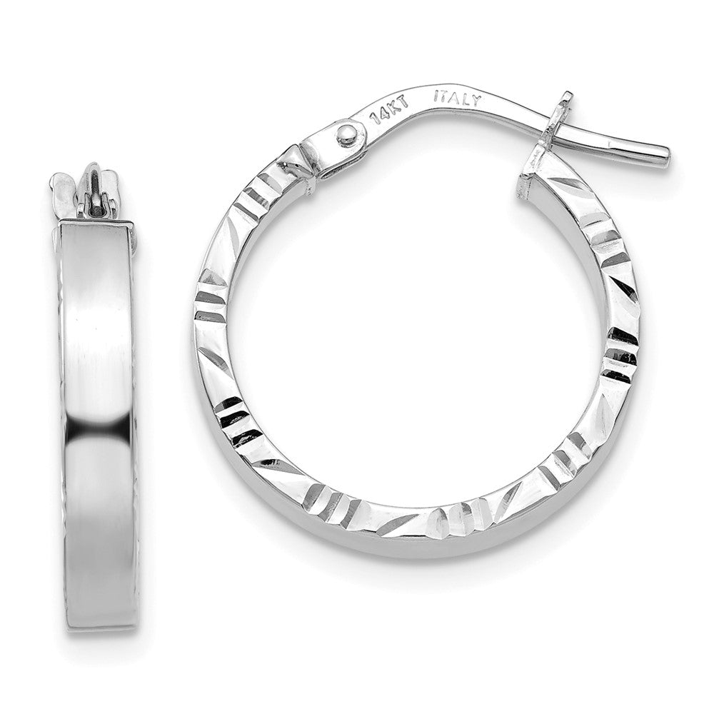 14k White Gold 18.75 mm Diamond Cut Edge Polished Hoop Earrings (1.11 grams)