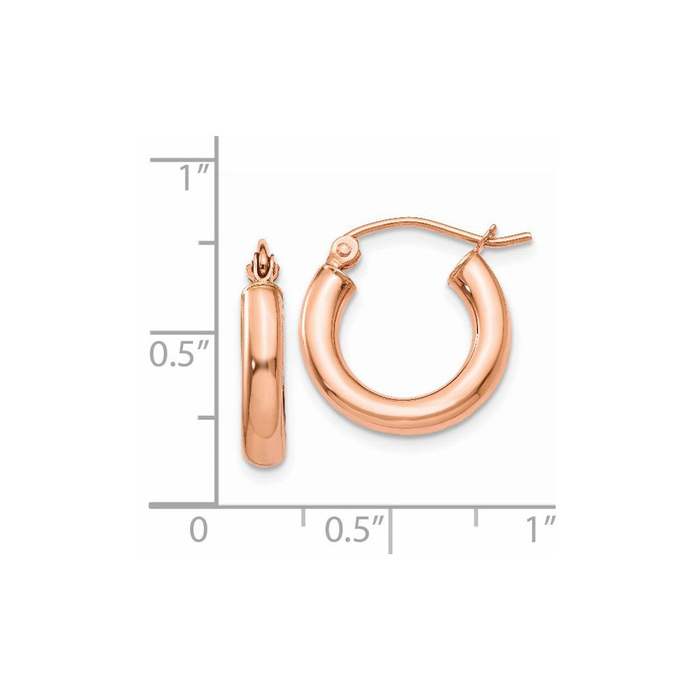 14k Rose Gold 3 mm Lightweight Tube Hoop Earrings (1.11 grams)