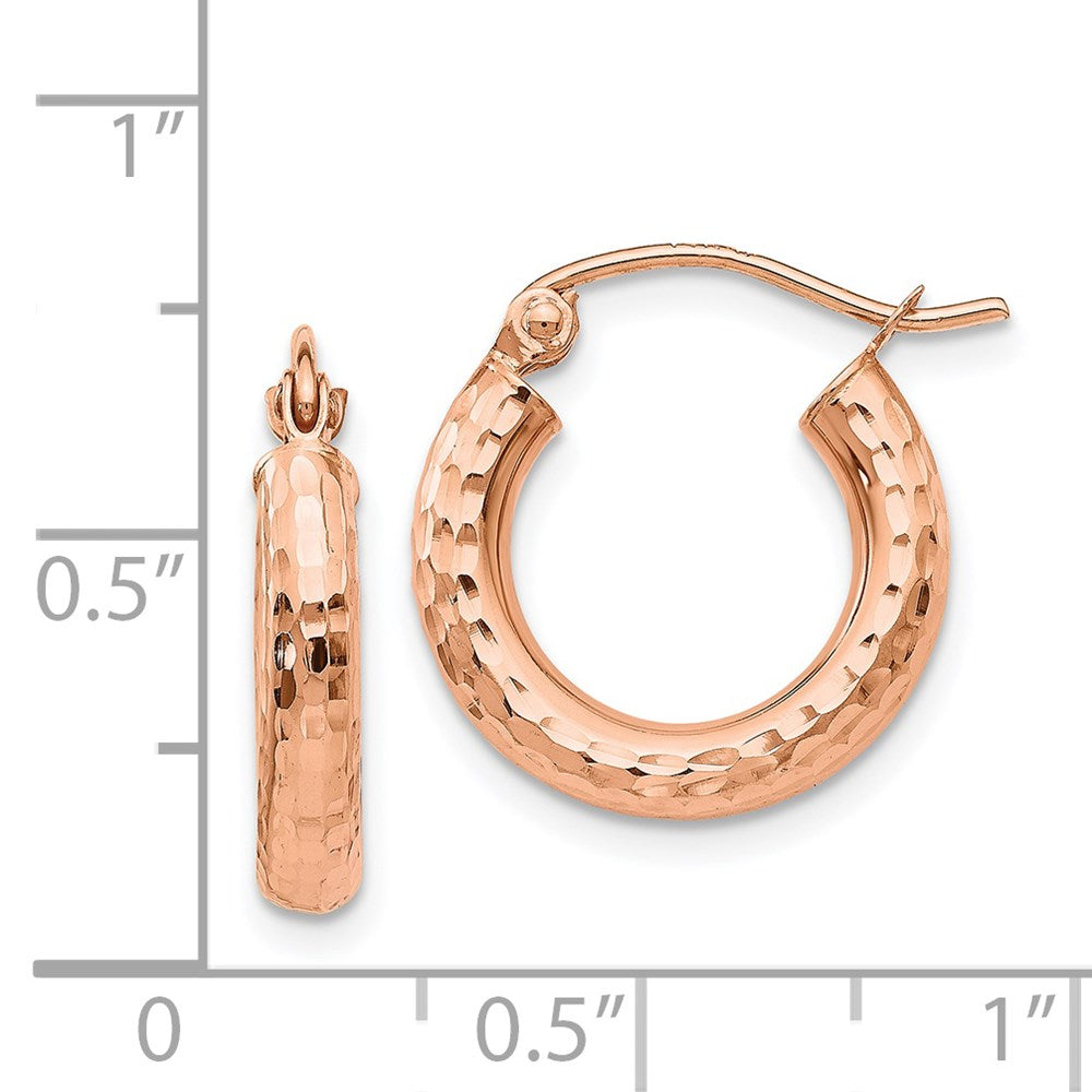 14k Rose Gold 3 mm Polished Lightweight Small Diamond-cut Tube Hoop Earrings (1.17 grams)