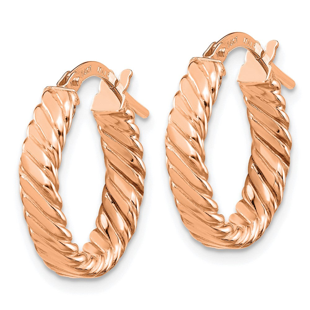 14k Rose Gold 14 mm Patterned Oval Hoop Earrings (1.67 grams)