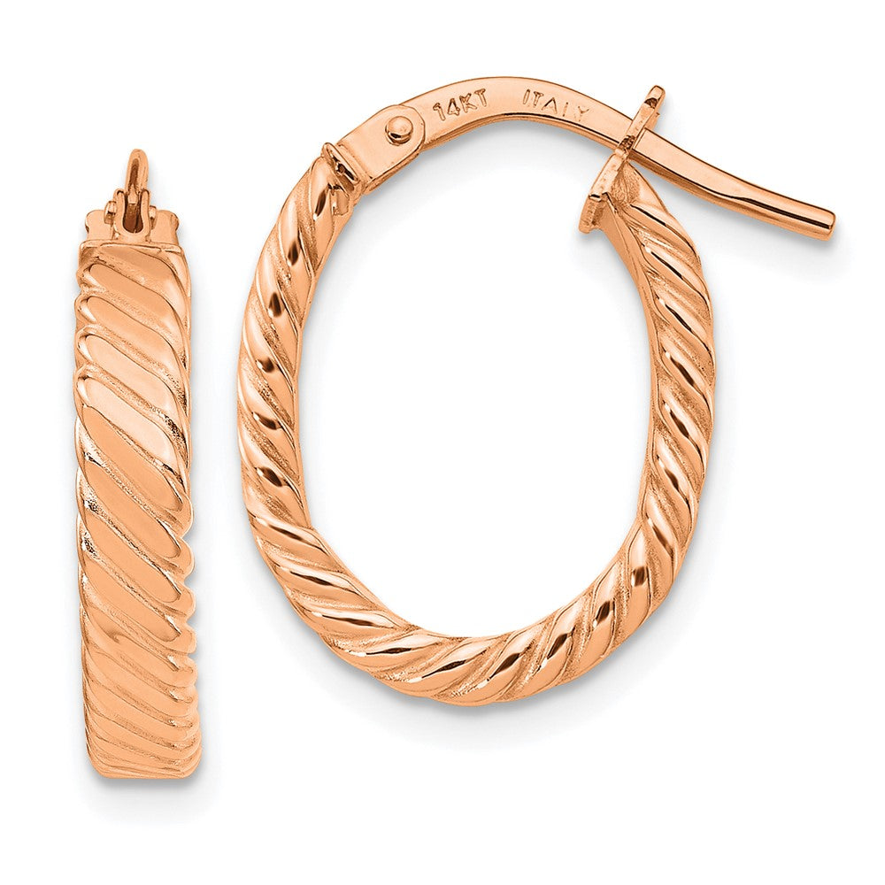 14k Rose Gold 14 mm Patterned Oval Hoop Earrings (1.67 grams)