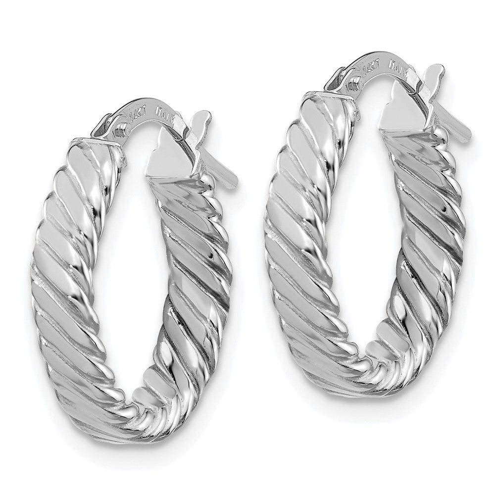 14k White Gold 14 mm Patterned Oval Hoop Earrings (1.72 grams)