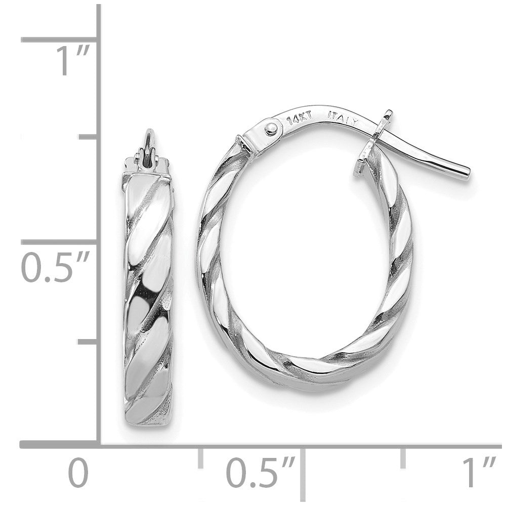 14k White Gold 14 mm Patterned Oval Hoop Earrings (1.72 grams)