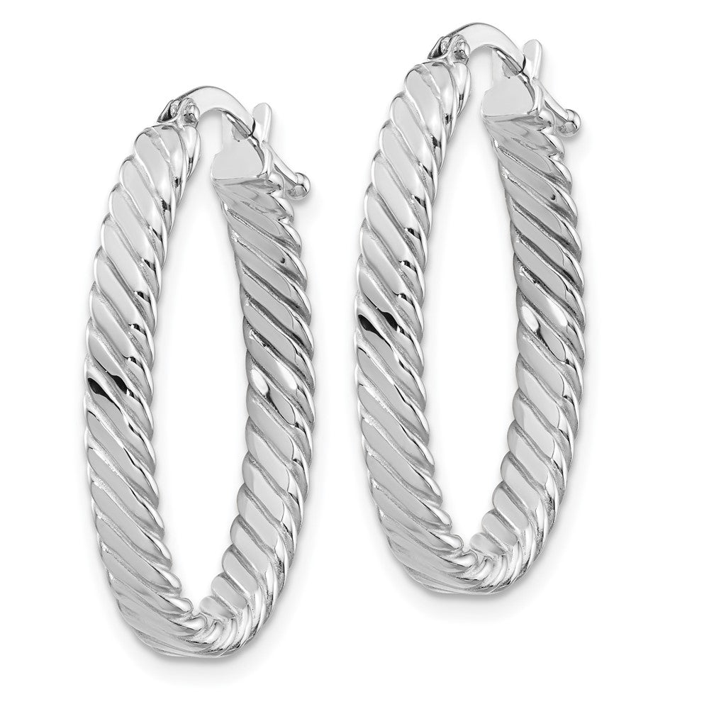 14k White Gold 19 mm Patterned Oval Hoop Earrings (2.03 grams)