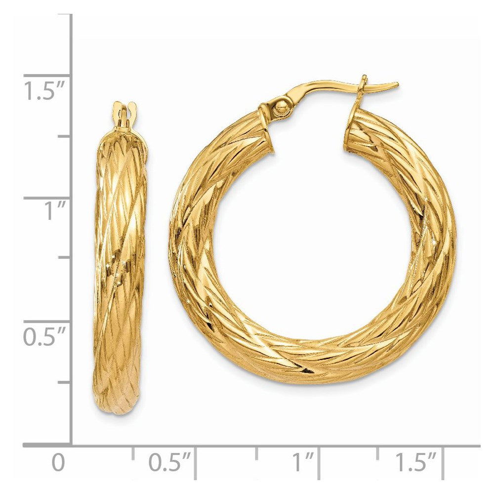 14k Yellow Gold 32 mm Textured Tube Hoop Earrings (3.49 grams)