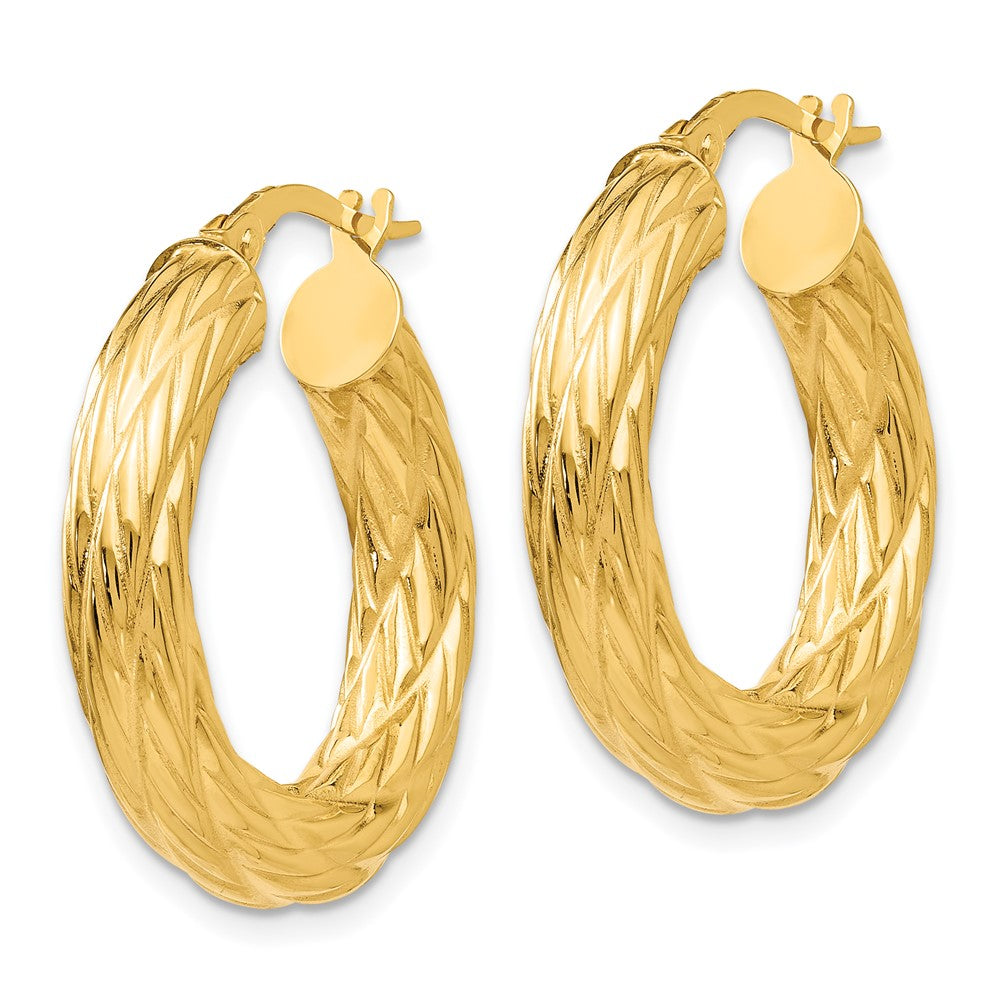 14k Yellow Gold 28 mm Textured Tube Hoop Earrings (3.16 grams)